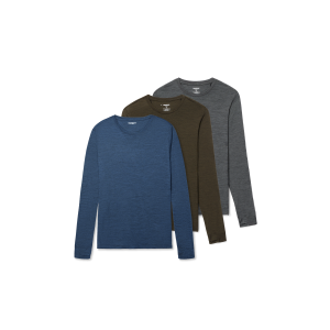 Men's Merino Wool Blend Crew Neck Long Sleeve T-Shirt 3-Pack